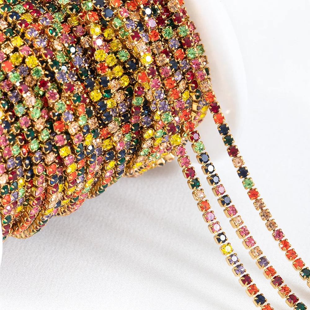 A2443 Fashion Stainless Steel Bulk Chain Roll Crystal Colorful rainbow Necklace Bracelet Making Chain for Diy