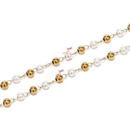 A2704 Fashion Gold Stainless Steel Chain 3mm Pearl Beads Link Chain for Necklace Bracelet Making Diy
