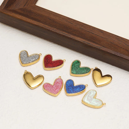 Fine Fashion 18k Gold Plated Stainless Steel Colorful Oil Drop Heart-Shaped Charm Pendant for DIY Necklace Jewelry Making