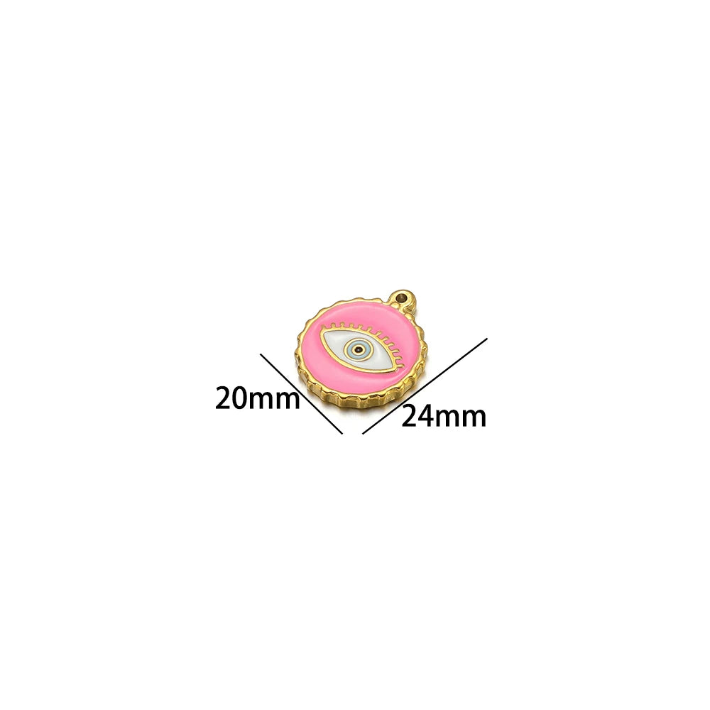 French Drop Oil  Eye Pendant Stainless Steel Gold Plated Colored Coin Shape Enamel Eyes Charm Pendant for Jewelry Making