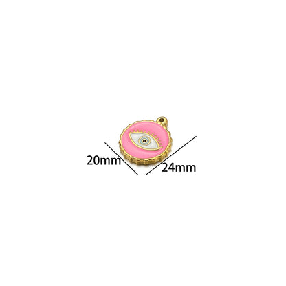 French Drop Oil  Eye Pendant Stainless Steel Gold Plated Colored Coin Shape Enamel Eyes Charm Pendant for Jewelry Making