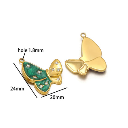 Hot Selling Stainless Steel18k Gold Plated Drop Oil Dot Drill Butterfly Charms Pendant for DIY Jewelry Necklace Making