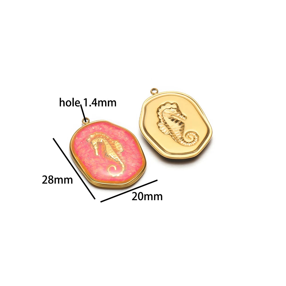 Exquisite Stainless Steel 18k Gold Plated Enamel Sea Turtle Sea Horse Charm Pendant for Jewelry Necklace Making