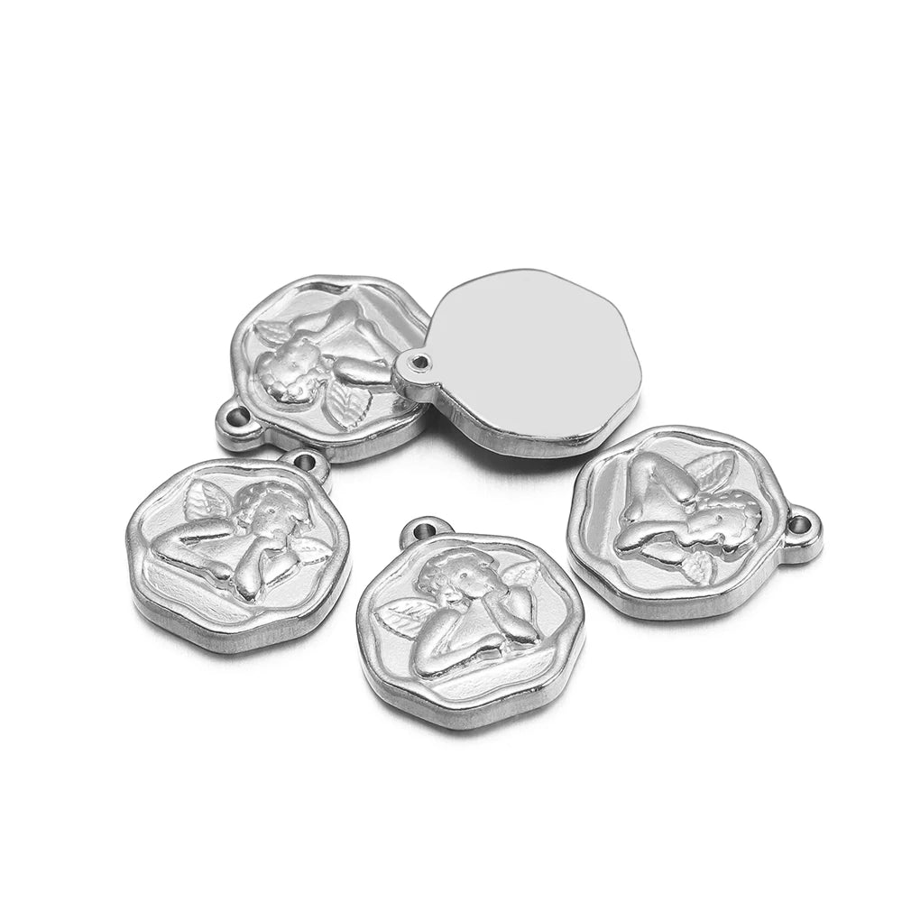 Fashion Stainless Steel 18k Gold Plated 14*16mm Angel Charm Pendants for Jewelry Necklace Making