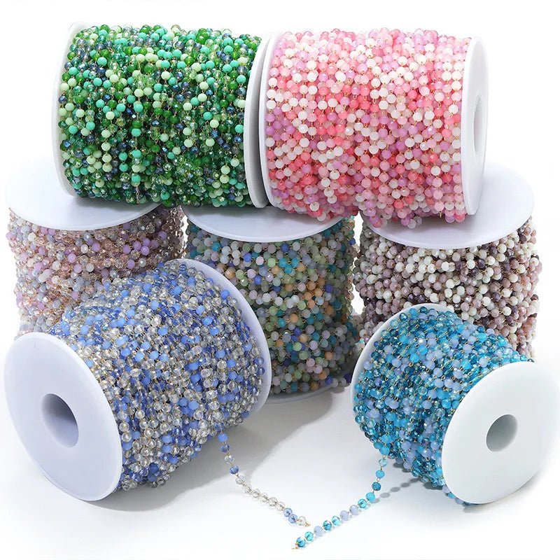 E747 3mm Bead Chain Stainless Steel Crystal Jewelry Chain Colorful Beaded Chain Diy Necklace Bracelet Jewelry Accessories