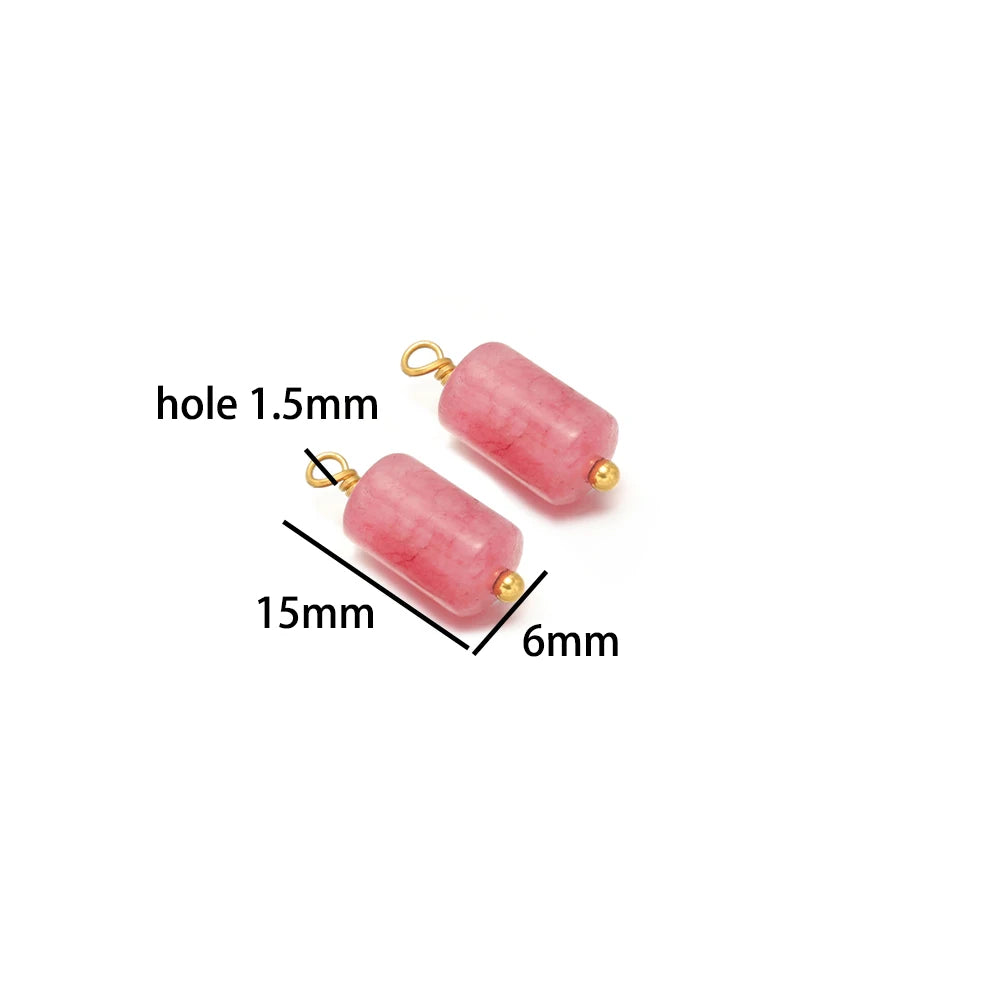 Fashion Jewelry Stainless Steel 18K Gold Plated Cylinder Color Natural Stone Charm Pendant for Jewelry Necklace Making Wholesale