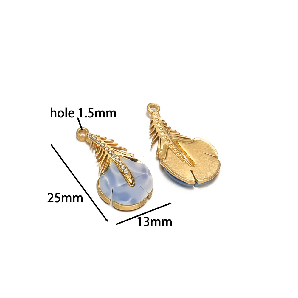 New Trendy Stainless Steel 18k Gold Plated Zircon Leaf Charm Pendant for Jewelry Making Wholesale Jewelry Supplies
