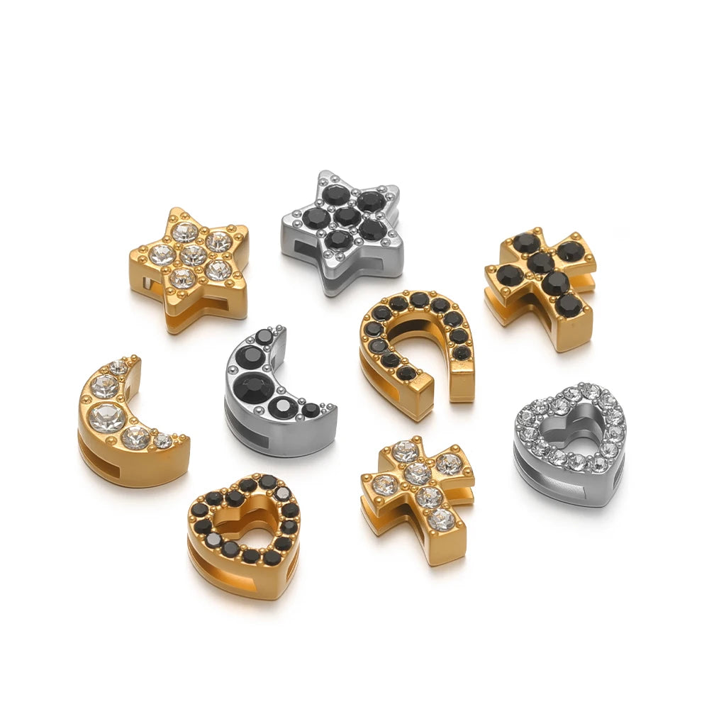 Non Tarnish Stainless Steel 18k Gold Plated Moon Star Cross Zircon Charm Pendant for Jewelry Necklace Making Accessories