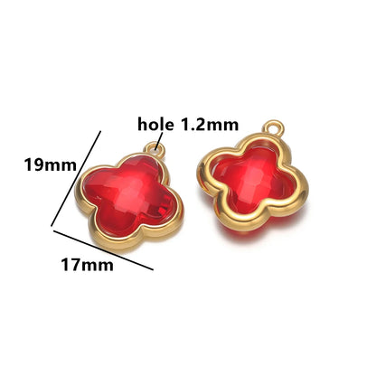 Wholesale 18k Gold Plated Stainless Steel Crystal Zircon Four Leaf Clover Charm Pendant for DIY Necklace Jewelry Making