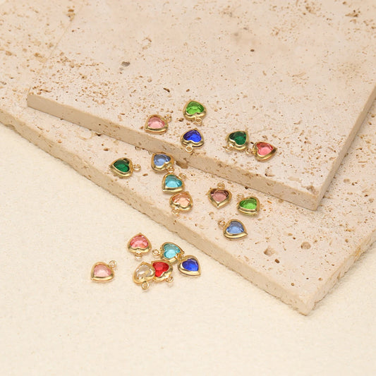 Gold Plated Heart Charms with Colored Glass DIY Jewelry Making Pendant Accessories Wholesale