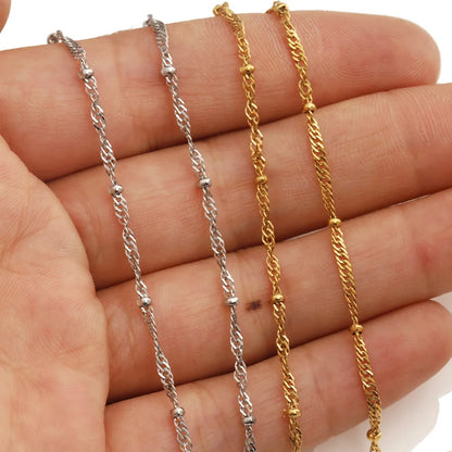 D989 Vacuum Plating Non Tarnish Stainless Steel Jewelry Chains Round Ball Bead Water Wave Roller Chain for Jewelry Making