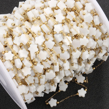 B3822 Colorful Flower Beads Stainless Steel Chain Necklace Accessory Waterproof Gold Chain