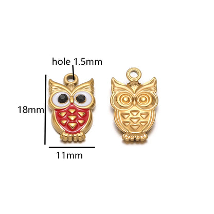 New Trendy Stainless Steel 18k Gold Plated Enamel Owl Charms Pendant for Diy Jewelry Necklace Making