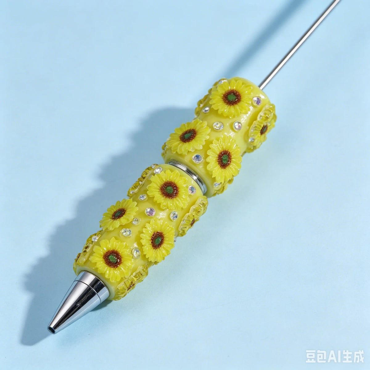Sunflower Rhinestone Pearl Beadable Clay Pens 3D Flower Diamond Embedded Colorful High Value DIY Ballpoint Pen