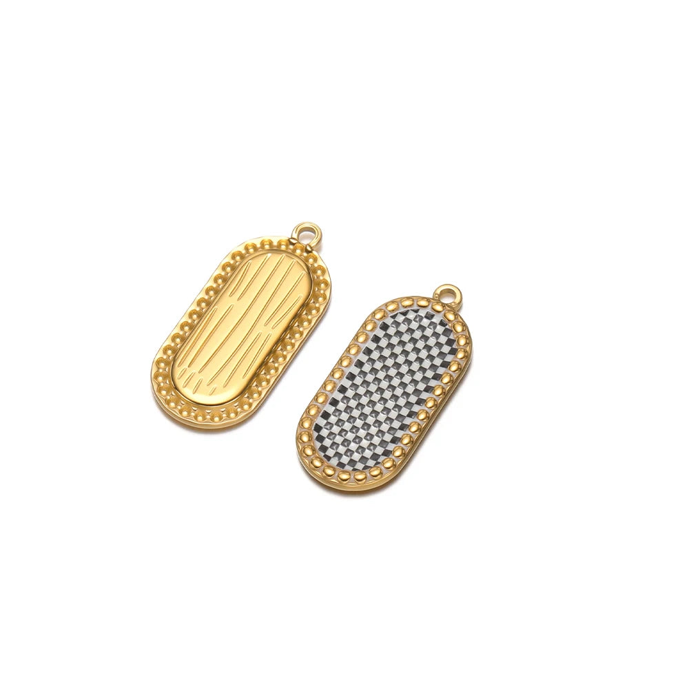 Wholesale Stainless Steel 18k Gold Plated Enamel Oval Gridding Charms Pendant for Diy Jewelry Necklace Making