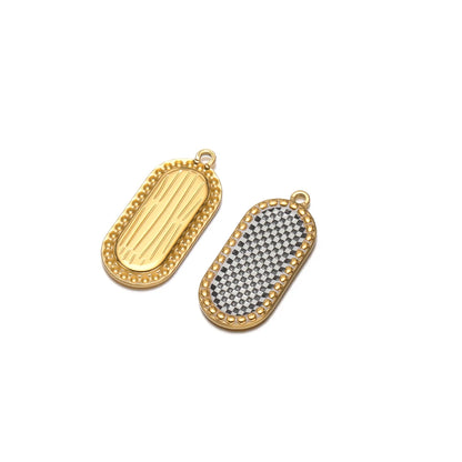 Wholesale Stainless Steel 18k Gold Plated Enamel Oval Gridding Charms Pendant for Diy Jewelry Necklace Making