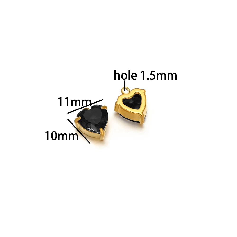 Fashion DIY Jewelry Findings 18k Gold Plated Stainless Steel  Heart  Zircon Charm Pendant for Jewelry Making Accessories