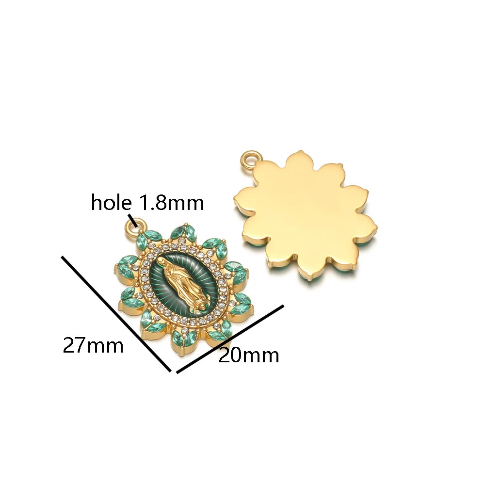 Retro Stainless Steel 18k Gold Plated Enamel Oval Jesus Zircon Charms Pendant for Diy  Religious Jewelry Necklace Making