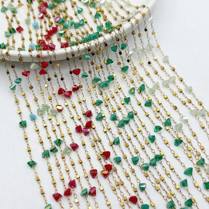 E246 Wholesale Chain Colorful Natural Crystal Stone Beads Chain Necklace Rosary Stainless Steel Chains for Custom Jewelry