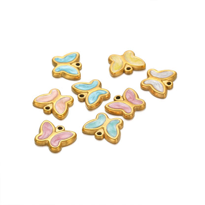 Minimalist 304 Stainless Steel 18k Gold Plated Colorful Enamel Butterfly Charm Pendant for Necklace Making