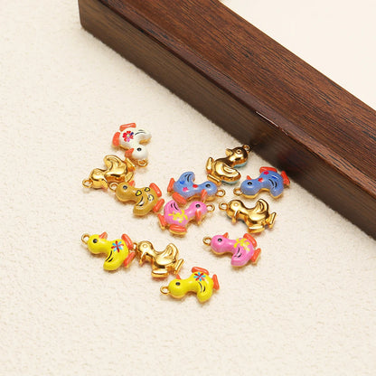 Jinrou Enamel Flower Charms 18k Gold Plated Stainless Steel Double Hole Pearl Charm Pendant DIY Jewelry Making Accessories Model