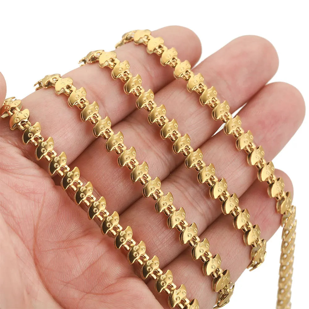 A1957 Fashion 18k Gold Plated Stainless Steel Chain Smile Face Smooth Necklace Bracelet Jewelry Chain Diy