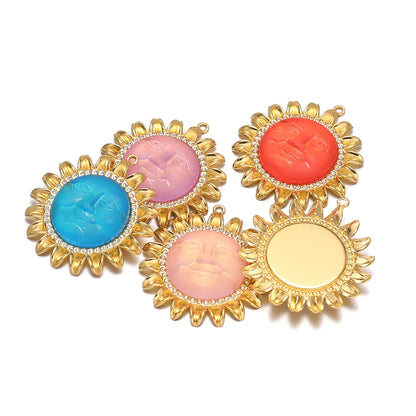 Bohemian Style Stainless Steel18k Gold Plated Sunflower Sun Shape Charms Pendant for DIY Jewelry Necklace Earring Making