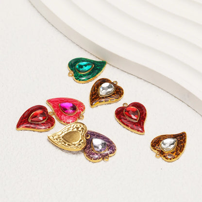 New Fashion Stainless Steel 18k Gold Plated Enamel Heart Zircon Charm Pendant for Diy Jewelry Making Wholesale
