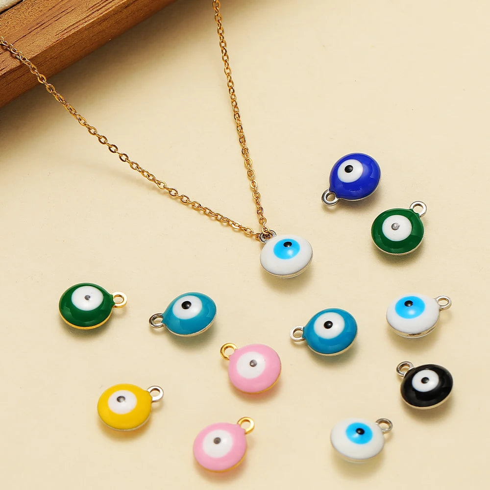 20pcs/bag Hot Sale Stainless Steel 18K Gold Plated Enamel Round Eyes Charm Pendant for DIY Jewelry Necklace Making