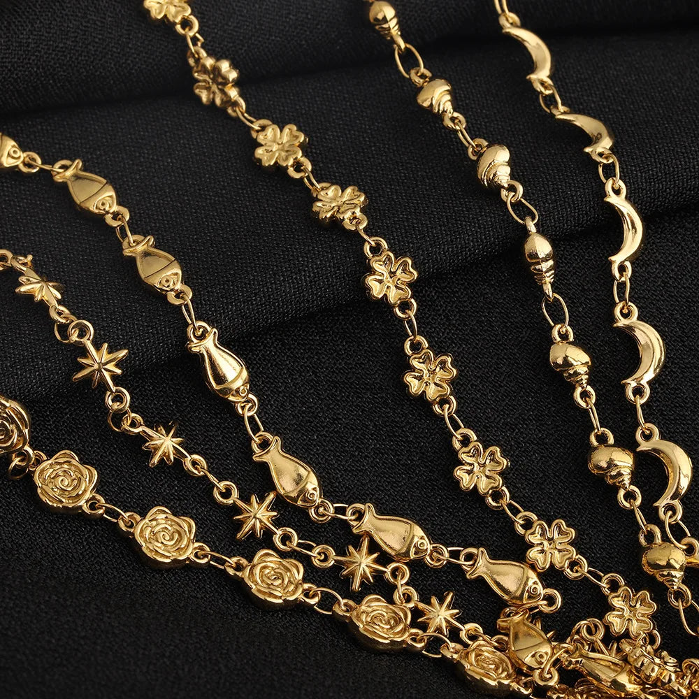 D481 Gothic 18K Gold Pvd Stainless Steel Geometric Fish Rose Conch Clover Patterned Metal Craft DIY Chains