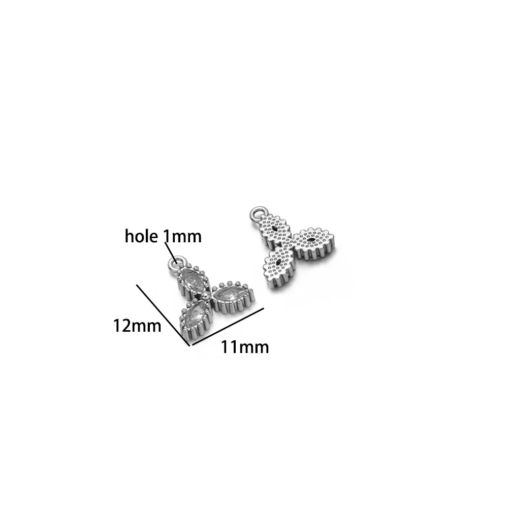18k Gold Plated Stainless Steel Four Leaf Clover Triangular Droplet Oval Heart Zircon Charm Pendant for DIY Jewelry Making