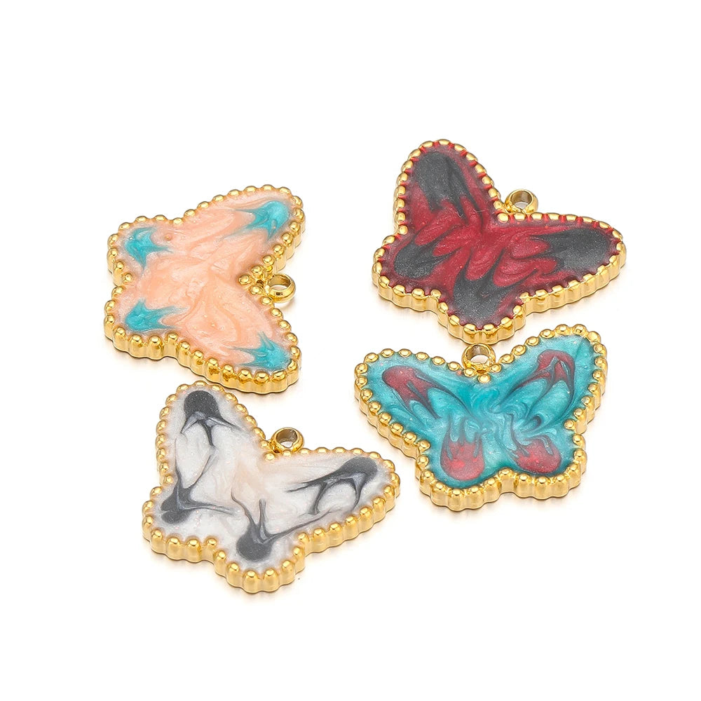 Best Selling Pendant Stainless Steel 18k Gold Plated Multi Pattern Enamel Butterfly Charm Pendants ForJewelry Necklace Making