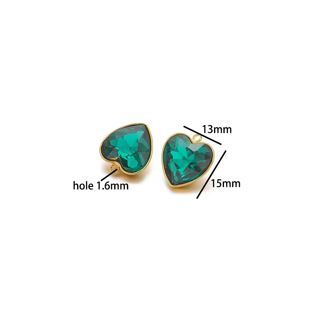 13*15mm Charm 304 Stainless Steel 18k Gold Plated Colorful Love Heart Zircon Charm Pendant for Jewelry Necklace Making