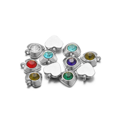 Fashion Heart Charm Stainless Steel 18K Gold Plated 20pcs/bag 6mm Heart Zircon Charm Pendant for Jewelry Necklace Making