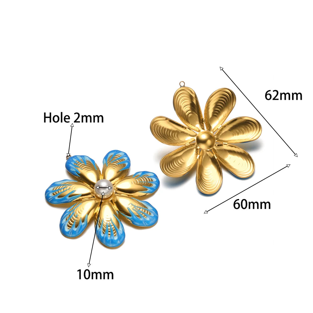 Stainless Steel 18k Gold Plated Enamel Heart butterfly Flower Conch Lip Charm Pendant for Jewelry Necklace Making