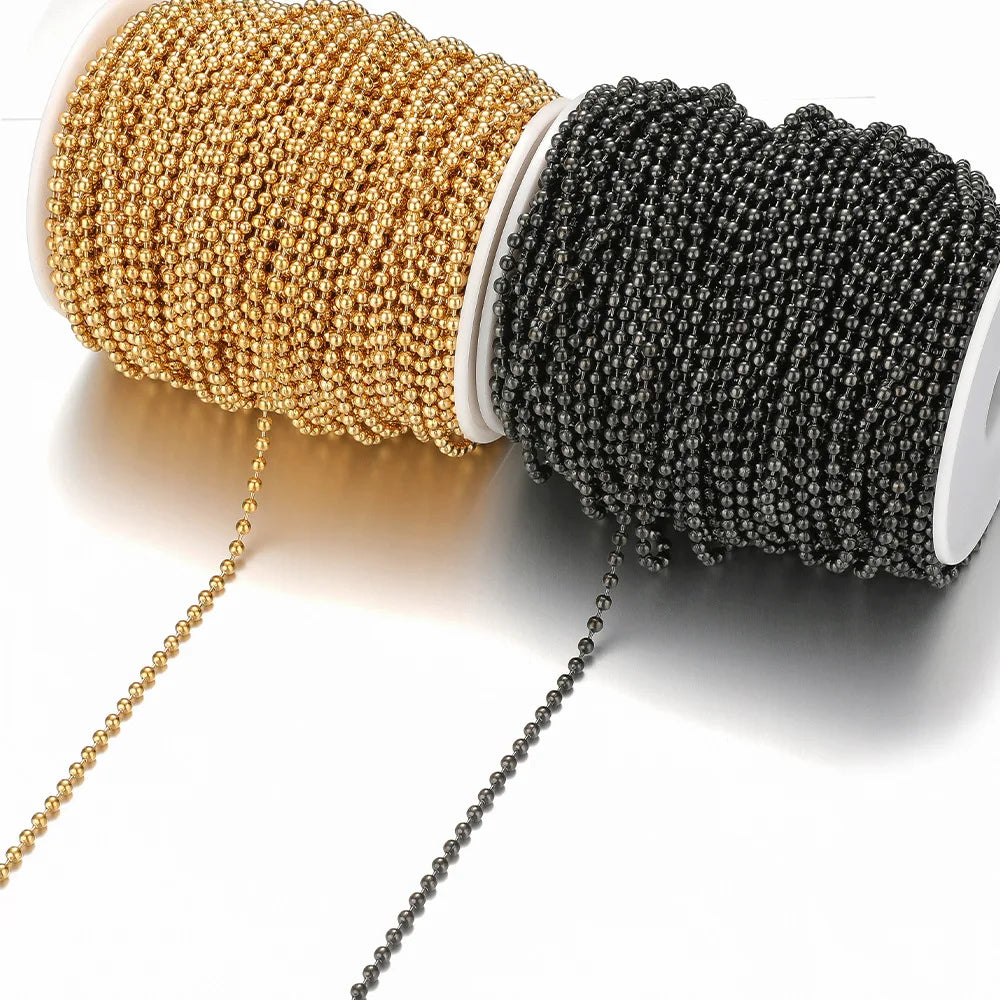 D020 2.4mm 1.2mm 1.6mm Round Bead Chain Necklace Beaded Keychains Stainless Steel Chain Luxury