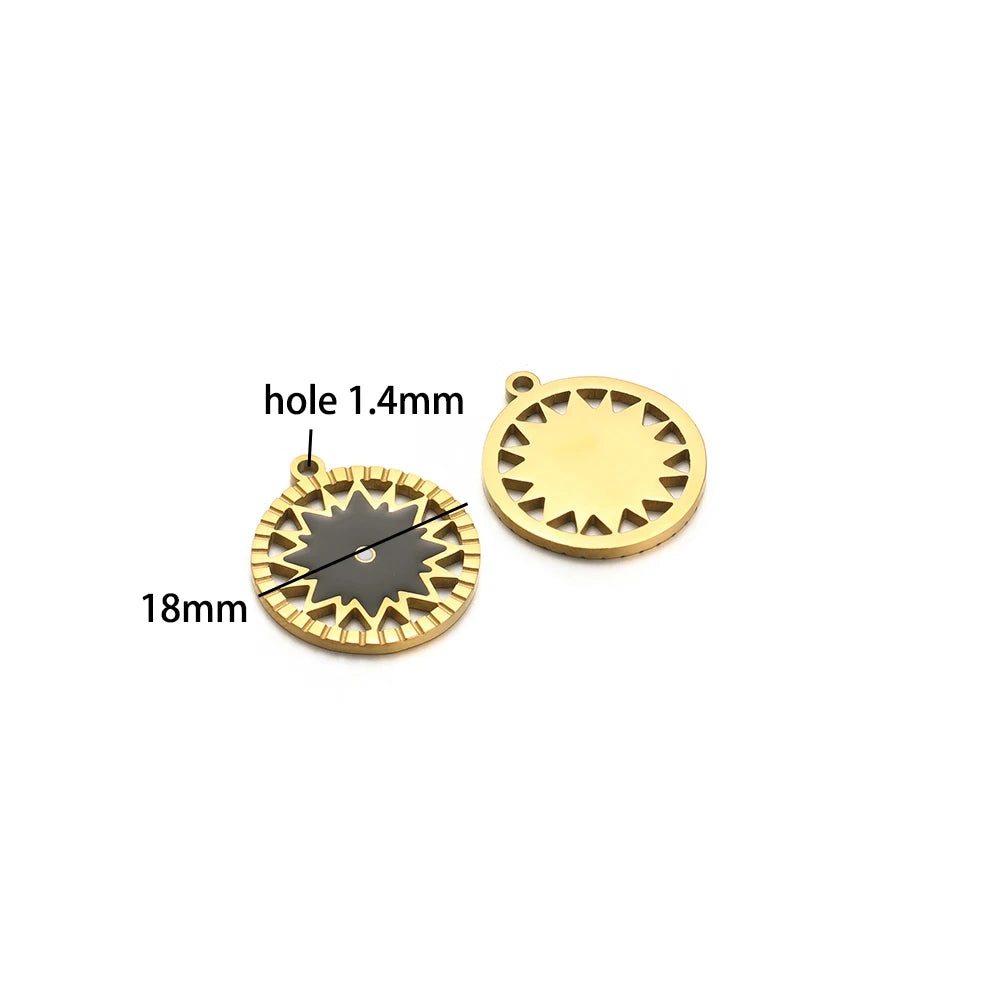 French Vintage Stainless Steel Gold Plated Dripping Oil Hollow Sun Star Butterfly Flower Charm Pendant for Jewelry Making