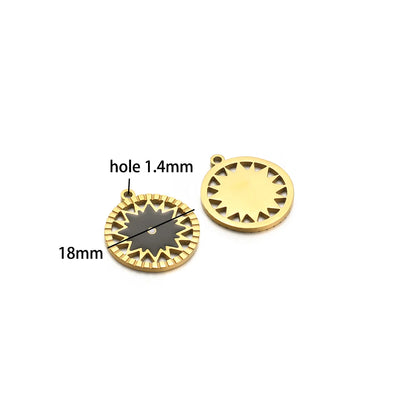 French Vintage Stainless Steel Gold Plated Dripping Oil Hollow Sun Star Butterfly Flower Charm Pendant for Jewelry Making