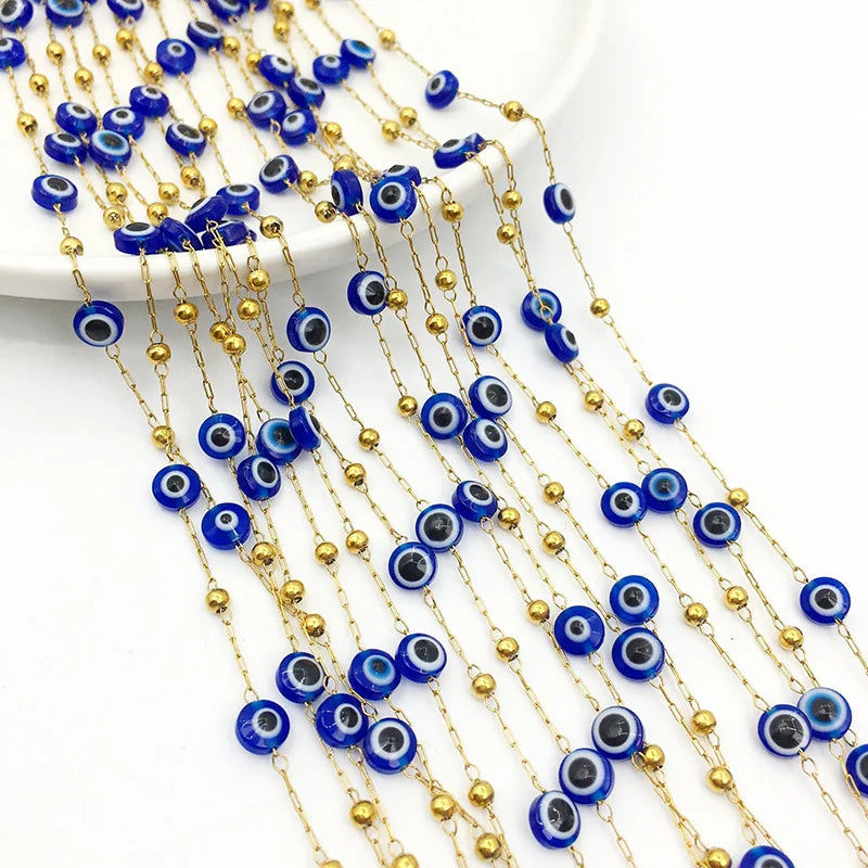 E218 New Gold Enamel Plated Chain Waterproof Stainless Steel Lucky Eye Charm Chains for Jewelry Custom Diy