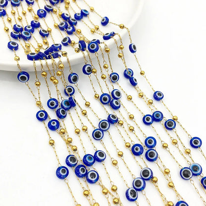 E218 New Gold Enamel Plated Chain Waterproof Stainless Steel Lucky Eye Charm Chains for Jewelry Custom Diy