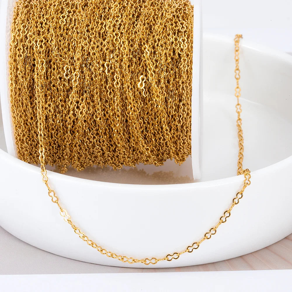 E128 Fashion Silver Gold Plated Chain Waterproof Stainless Steel Link Chains Gourd Connector Chains for Jewelry Custom