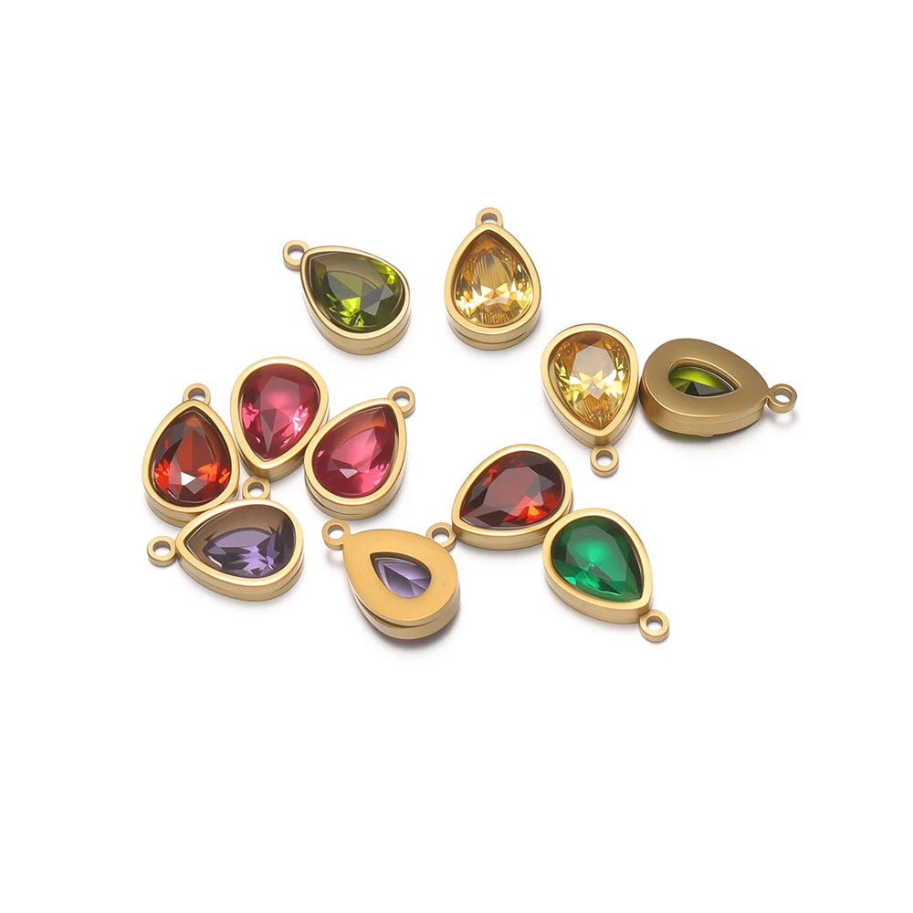 2-in-1 18K Gold Plated Teardrop Stone Setting Pendant with Single-Sided Rhinestone Accents 0.8mm Single-Hole