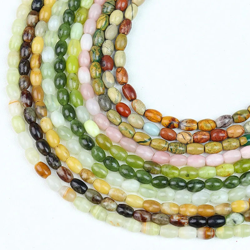 Natural 4x6mm Rice Shaped Gemstone Loose Bead, Aqua Terra Picasso Jasper Opal Jade Rice Stone Beads for DIY Jewelry Making, 38CM