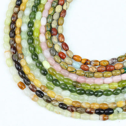 Natural 4x6mm Rice Shaped Gemstone Loose Bead, Aqua Terra Picasso Jasper Opal Jade Rice Stone Beads for DIY Jewelry Making, 38CM