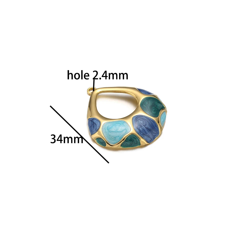 Elegant Design Gold Plated Stainless Steel Oil Painting Hollow Water Droplet Charm Pendant for Jewelry Necklace Earrings Making
