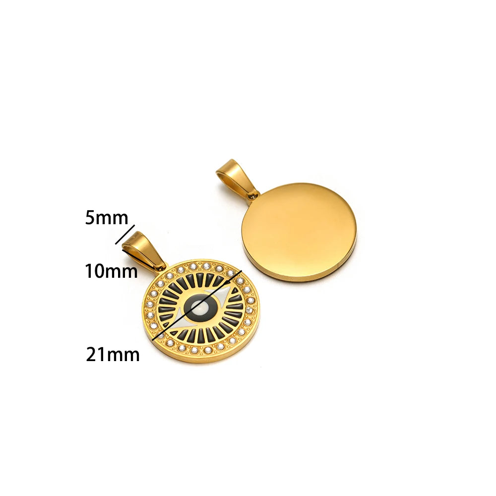 Women's Fashion Accessory Stainless Steel Gold Plated Enamel Eyes Heart Cross Charm Pendant for DIY Jewelry Making