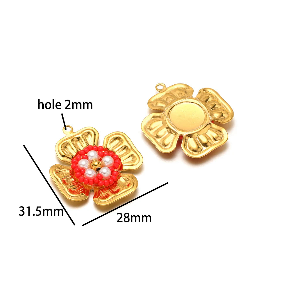 Elegant Designs 18k Gold Plated Stainless Steel Bowknot Flower Crystal Bead Charm Pendant for Jewelry Making Accessories
