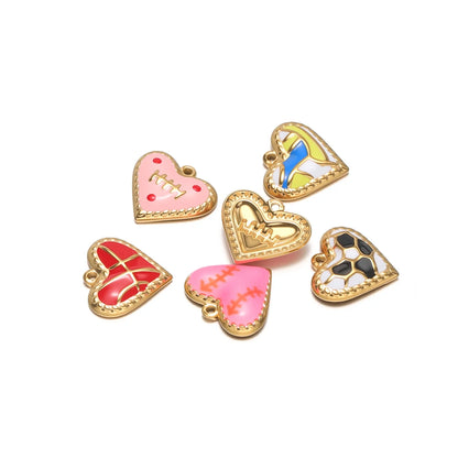Vintage Romantic 18k Gold Plated Stainless Steel Enamel Heart Charm Pendant for DIY Handmade Necklace Earrings Jewelry Making