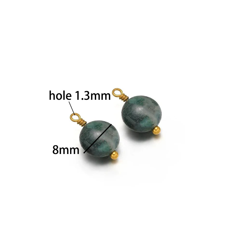 Handmade Stainless Steel 18K Gold Plated 8mm Natural Stone Charm Pendant for Jewelry Necklace Making Wholesale