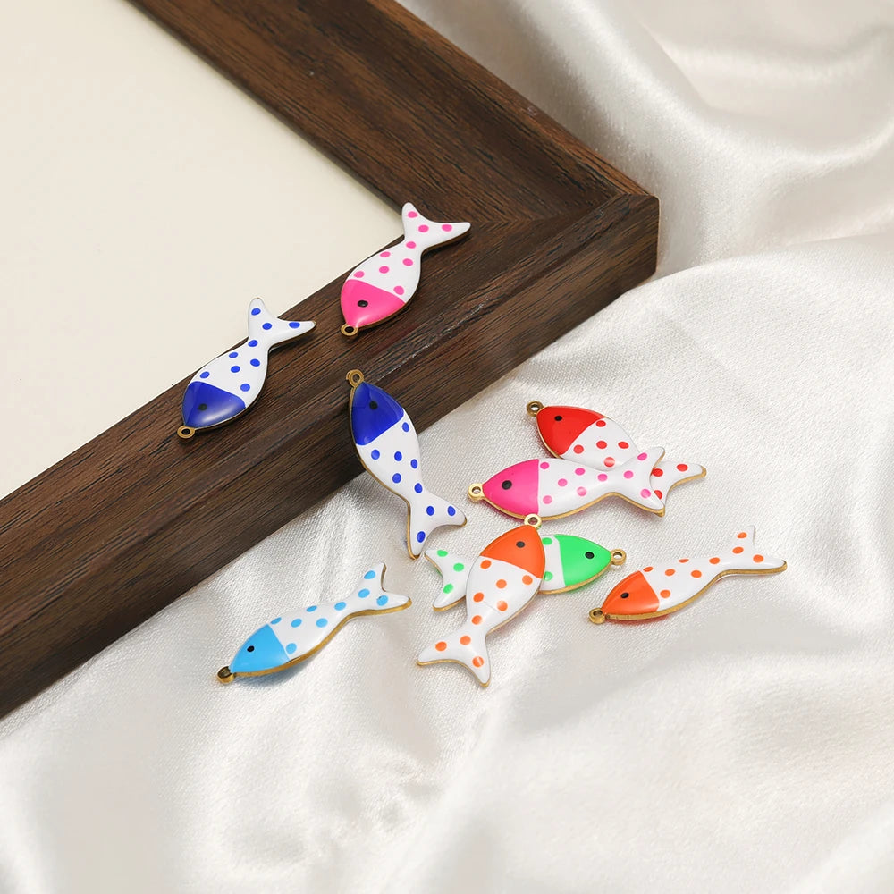 Wholesale 18k Gold Plated Stainless Steel Enamel Fish Charm Pendant for Jewelry Necklace Making Accessories